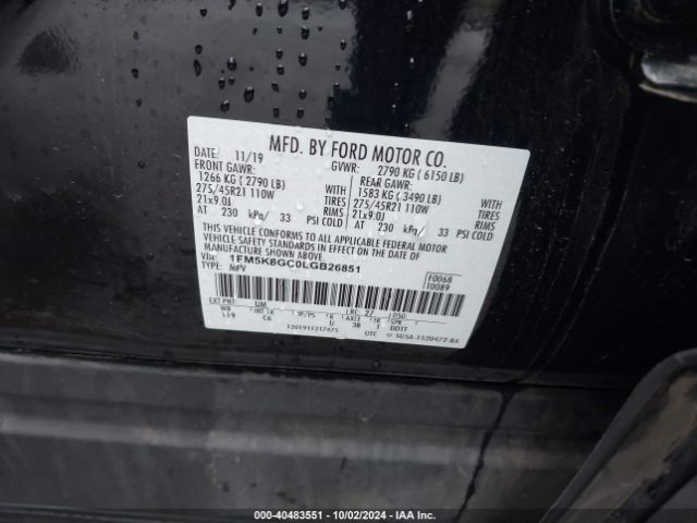 1FM5K8GC0LGB26851 Ford Explorer St