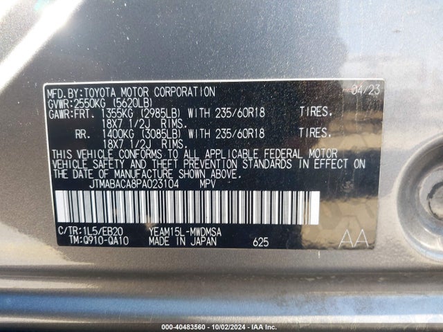 JTMABACA8PA023104 Toyota BZ4X XLE