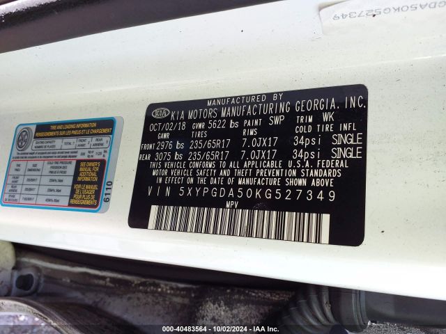 5XYPGDA50KG527349 KIA Sorento 3.3l Lx