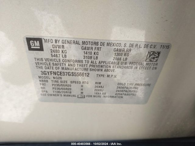 3GYFNCE37GS556612 Cadillac Srx Performance Collection