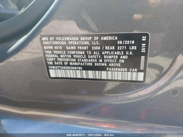 1VWAT7A3XHC008790 Volkswagen Passat 1.8t S