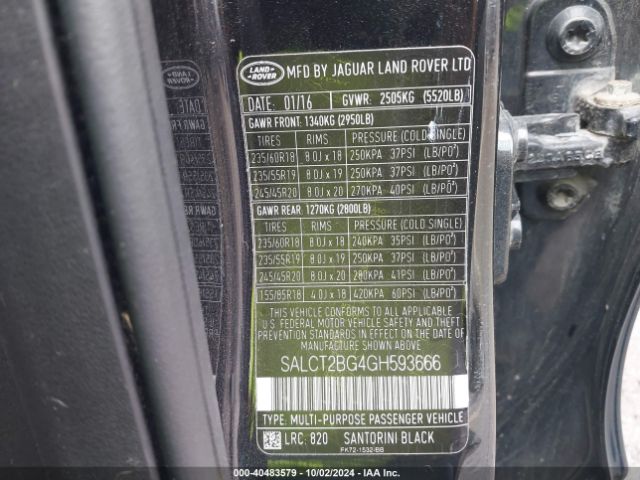 SALCT2BG4GH593666 Land Rover Discovery Sport Hse Lux