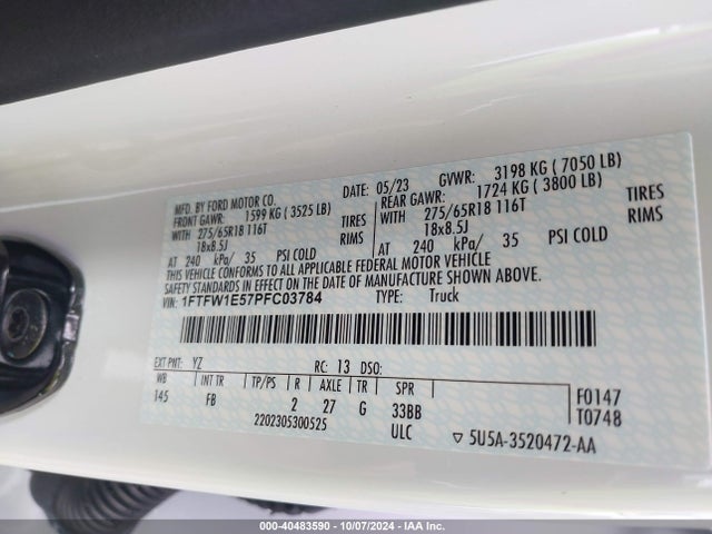 1FTFW1E57PFC03784 Ford F-150 Xlt