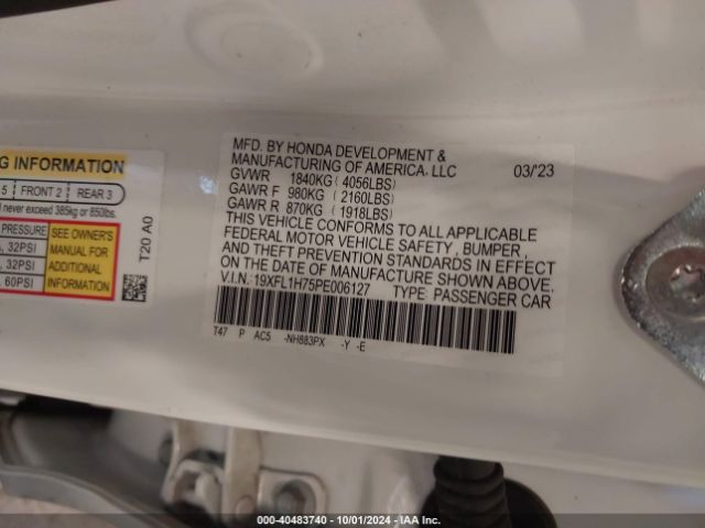 19XFL1H75PE006127 Honda Civic Ex-l /ex-l W/o Bsi
