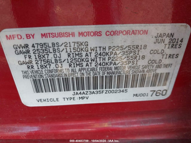 2015 MITSUBISHI OUTLANDER JA4AZ3A35FZ002345 Photo 8