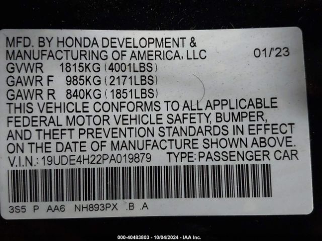 19UDE4H22PA019879 Acura Integra