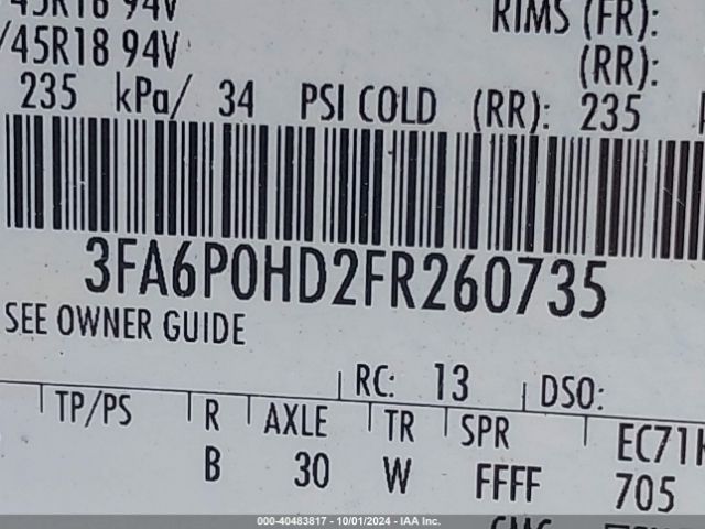 3FA6P0HD2FR260735 Ford FUSION SE