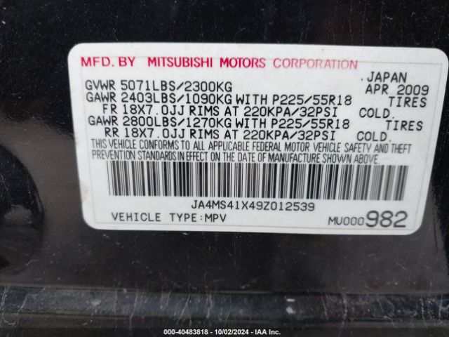2009 MITSUBISHI OUTLANDER JA4MS41X49Z012539 Photo 8