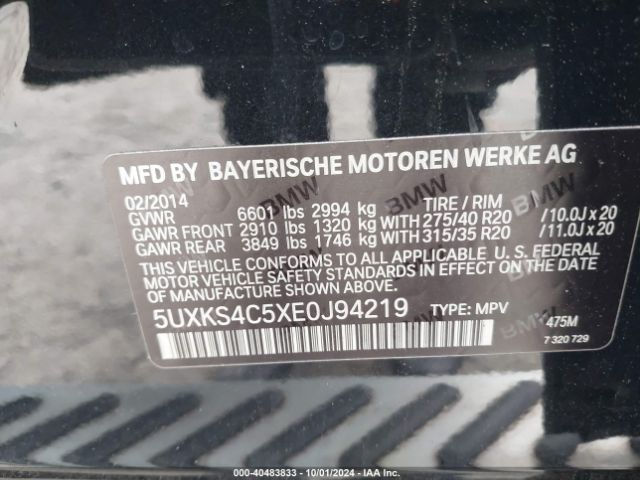 5UXKS4C5XE0J94219 BMW X5 Xdrive35d