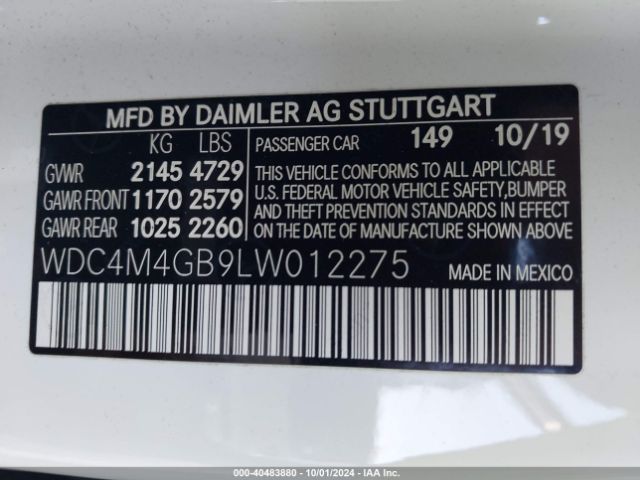 WDC4M4GB9LW012275 Mercedes-Benz GLB 250