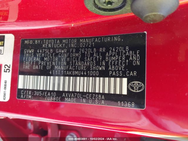 4T1T11AK8MU441000 Toyota CAMRY SE