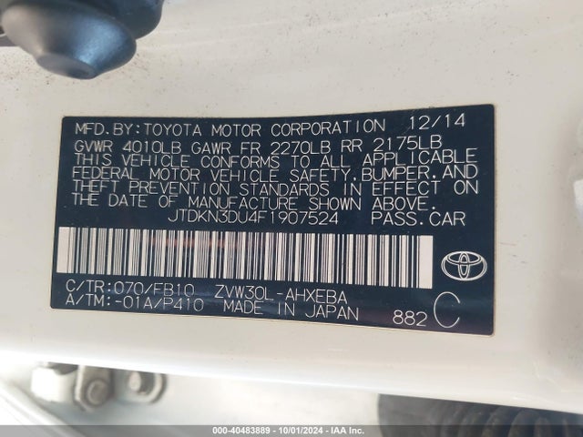 Toyota Prius Three 2015 JTDKN3DU4F1907524 Image 9