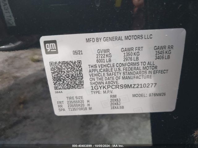 1GYKPCRS9MZ210277 Cadillac Xt6 Premium Luxury