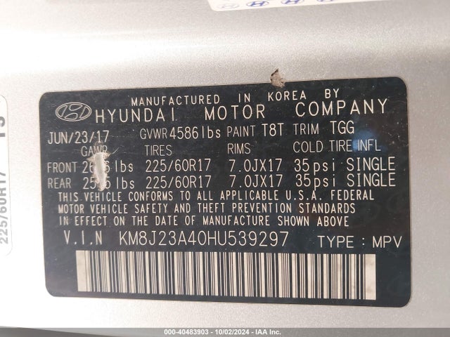 Hyundai TUCSON SE 2017 KM8J23A40HU539297 Image 9
