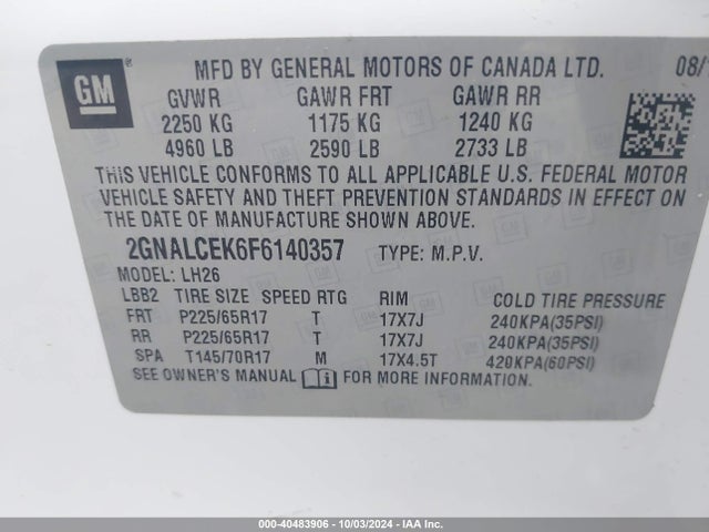Chevrolet Equinox 2lt 2015 2GNALCEK6F6140357 Image 9