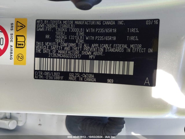 2T2BZMCA6GC022817 Lexus RX 350