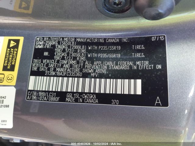 2T2BK1BA3FC335360 Lexus Rx 350 F Sport