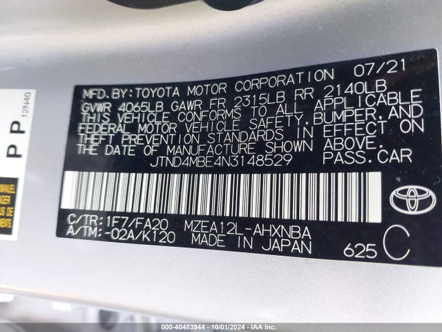 Toyota COROLLA SE 2022 JTND4MBE4N3148529 Image 9