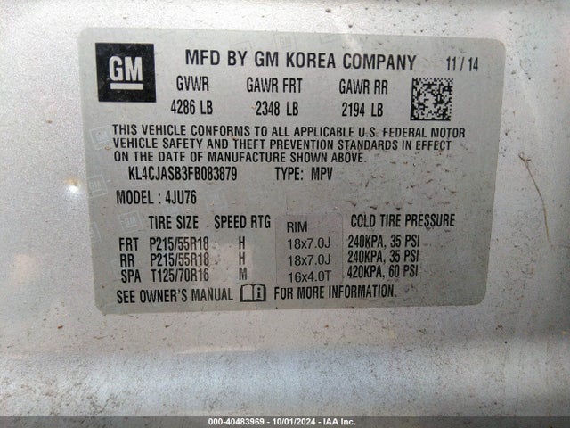 KL4CJASB3FB083879 Buick Encore