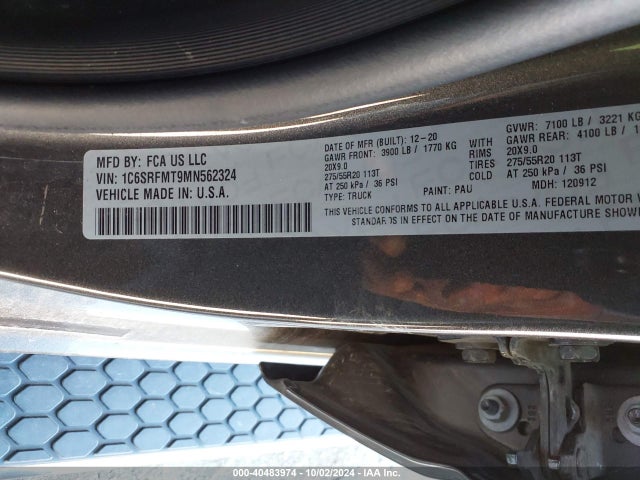 1C6SRFMT9MN562324 RAM 1500 Big Horn  4x4 6'4 Box