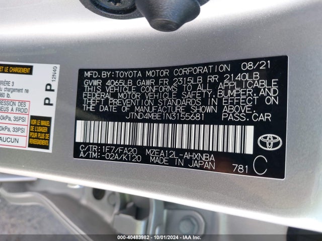 Toyota COROLLA SE 2022 JTND4MBE1N3155681 Image 9