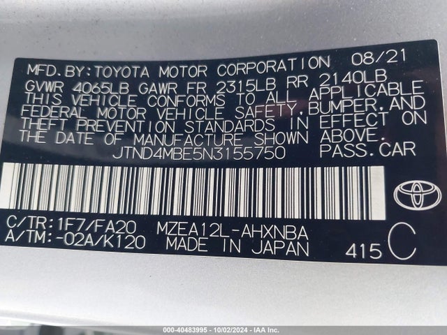Toyota COROLLA SE 2022 JTND4MBE5N3155750 Image 9