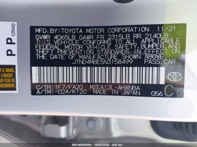 Toyota COROLLA SE 2022 JTND4MBE5N3158499 Image 9