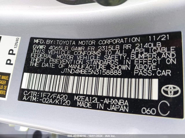 Toyota COROLLA SE 2022 JTND4MBE5N3158888 Image 9
