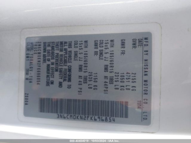 3N6CM0KN2FK696854 Nissan NV200 SV