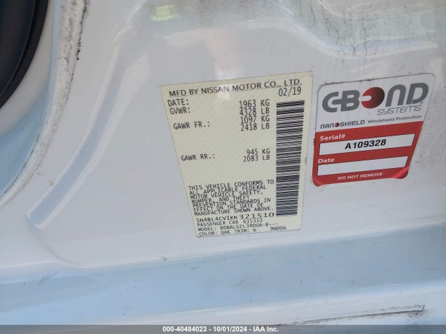 Nissan Altima 2.5 Sr 2019 1N4BL4CV1KN321510 Image 9