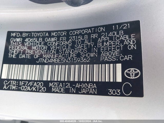 Toyota COROLLA SE 2022 JTND4MBE5N3159362 Image 9