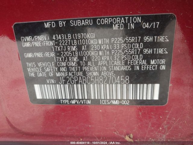 JF2GPABC5H8270458 Subaru Crosstrek 2.0i Premium