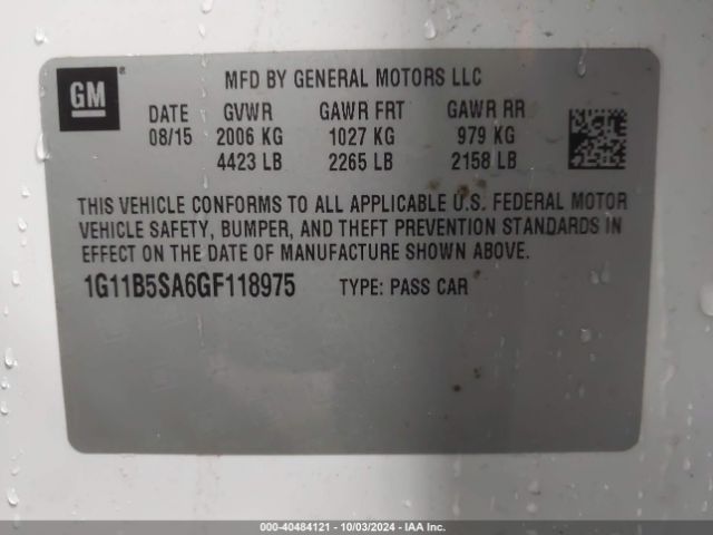 1G11B5SA6GF118975 Chevrolet Malibu Limited Ls