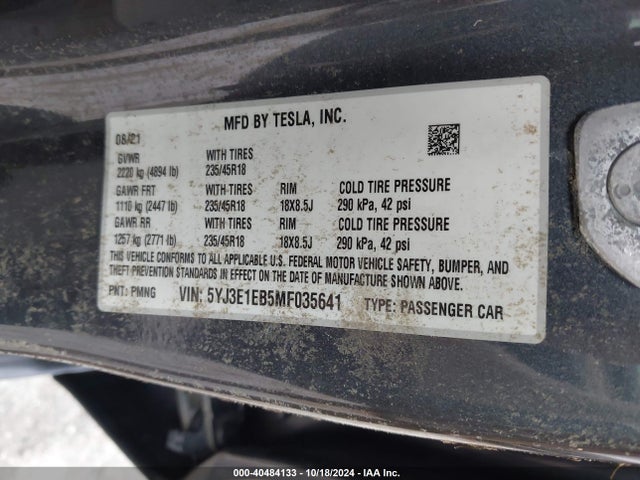 2021 TESLA MODEL 3 5YJ3E1EB5MF035641 Photo 8