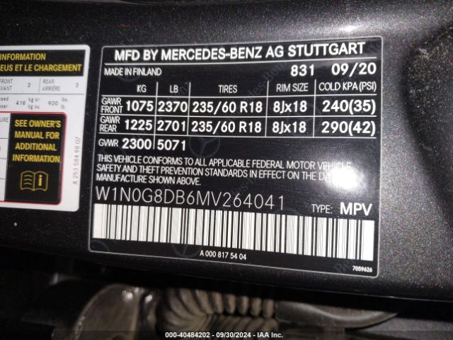 W1N0G8DB6MV264041 Mercedes-Benz Glc 300 Suv