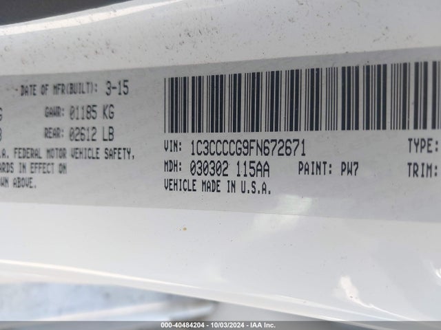 Chrysler 200 C 2015 1C3CCCCG9FN672671 Image 9