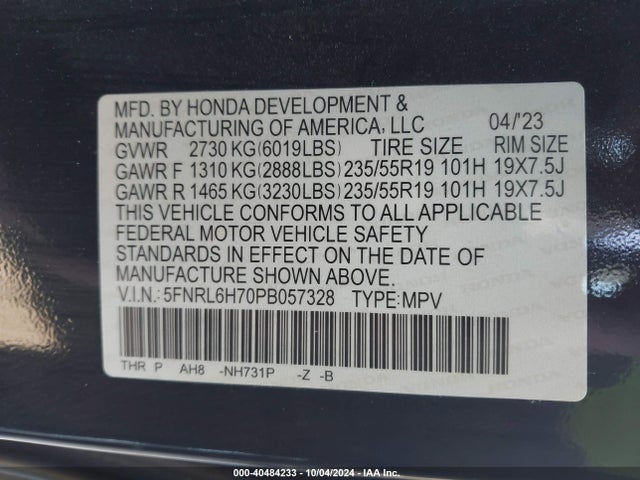 Honda Odyssey Sport 2023 5FNRL6H70PB057328 Image 9