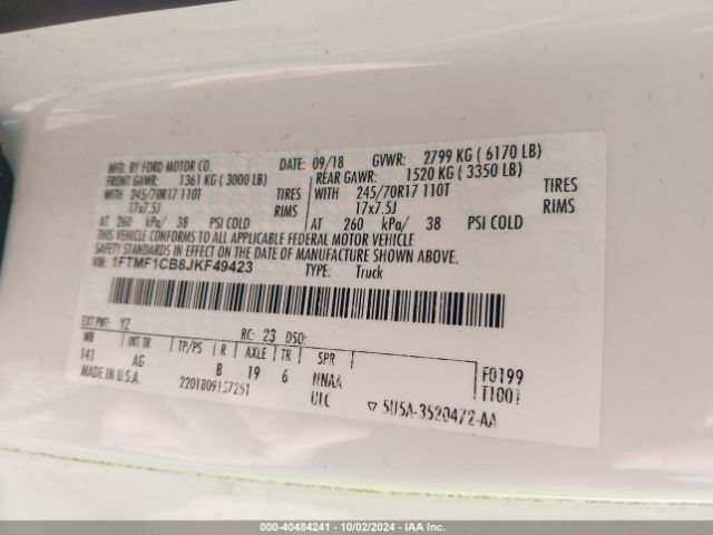 1FTMF1CB8JKF49423 Ford F-150 Xl