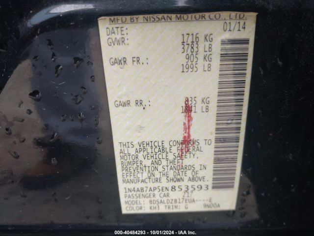 1N4AB7AP5EN853593 Nissan Sentra Fe+ S/fe+ Sv/s/sl/sr/sv