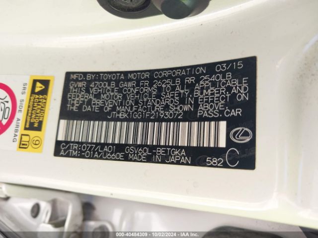 JTHBK1GG1F2193072 Lexus ES 350