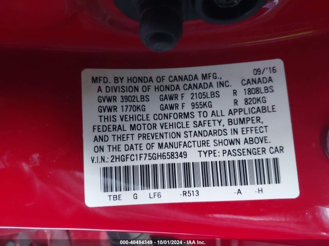 Honda Civic Ex-l 2016 2HGFC1F75GH658349 Image 9