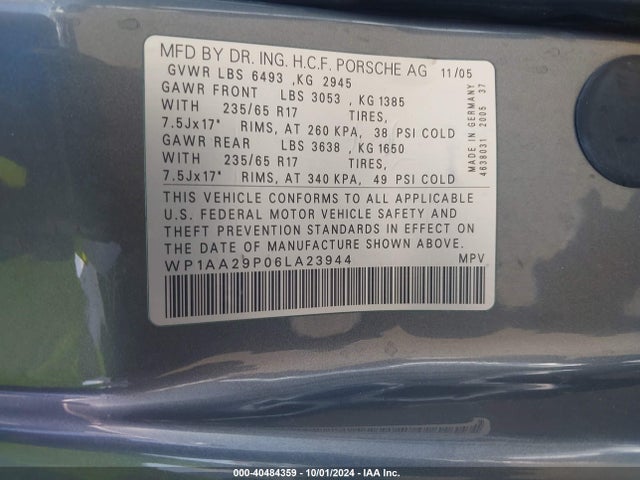 2006 PORSCHE CAYENNE WP1AA29P06LA23944 Photo 8