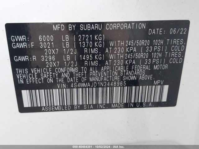 4S4WMAJD1N3448965 Subaru Ascent Onyx Edition