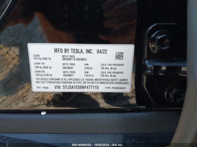 5YJSA1E59NF477115 Tesla Model S Dual Motor All-wheel Drive