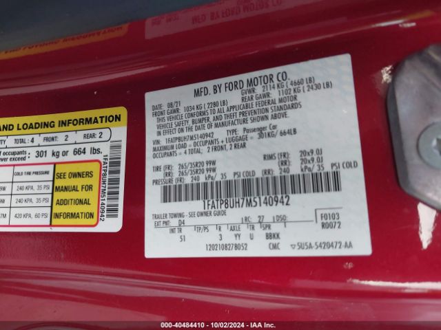 1FATP8UH7M5140942 Ford Mustang Ecoboost Premium