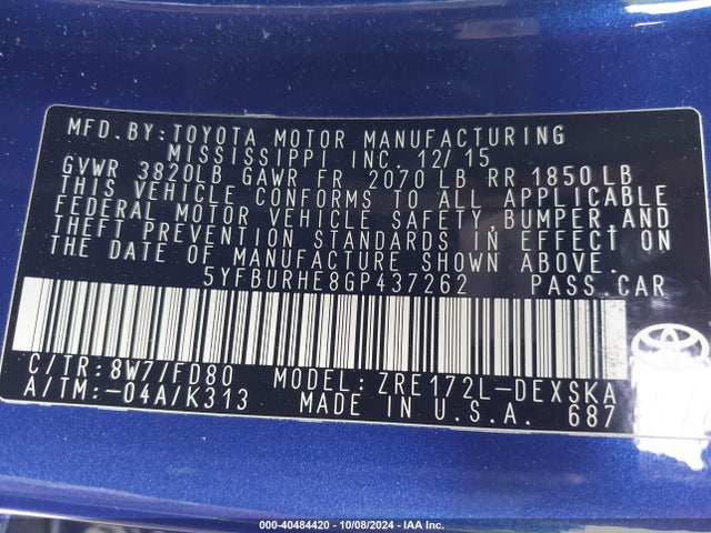 Toyota Corolla S Plus 2016 5YFBURHE8GP437262 Image 9