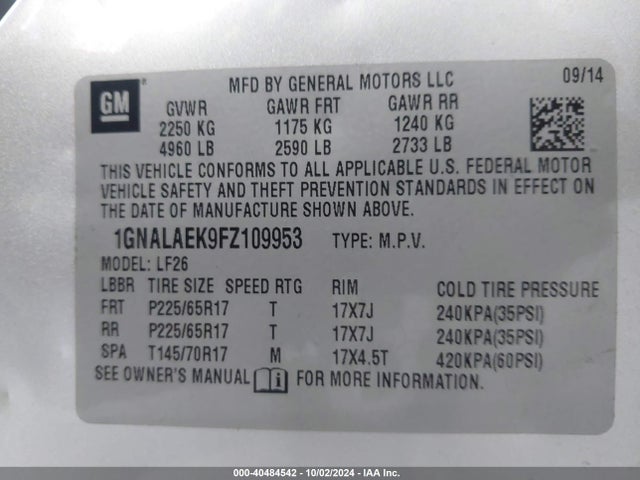 Chevrolet EQUINOX LS 2015 1GNALAEK9FZ109953 Image 9