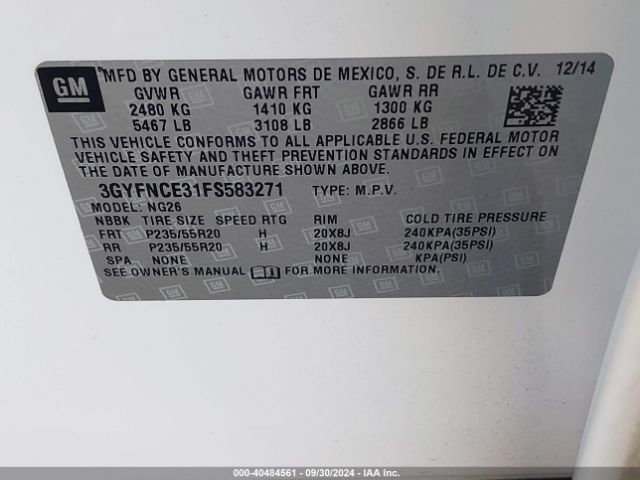 3GYFNCE31FS583271 Cadillac Srx Performance Collection