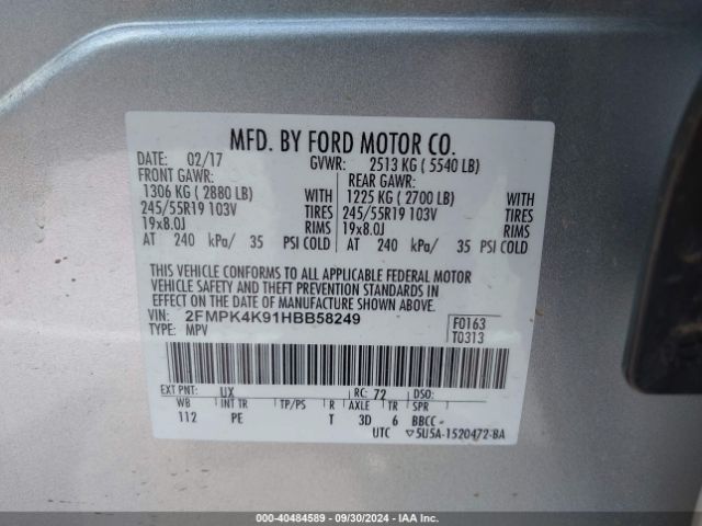 2FMPK4K91HBB58249 Ford Edge Titanium