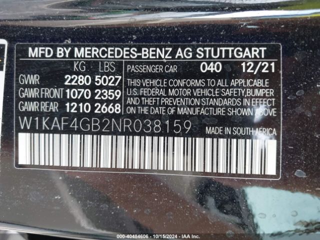 W1KAF4GB2NR038159 Mercedes-Benz C 300 Sedan